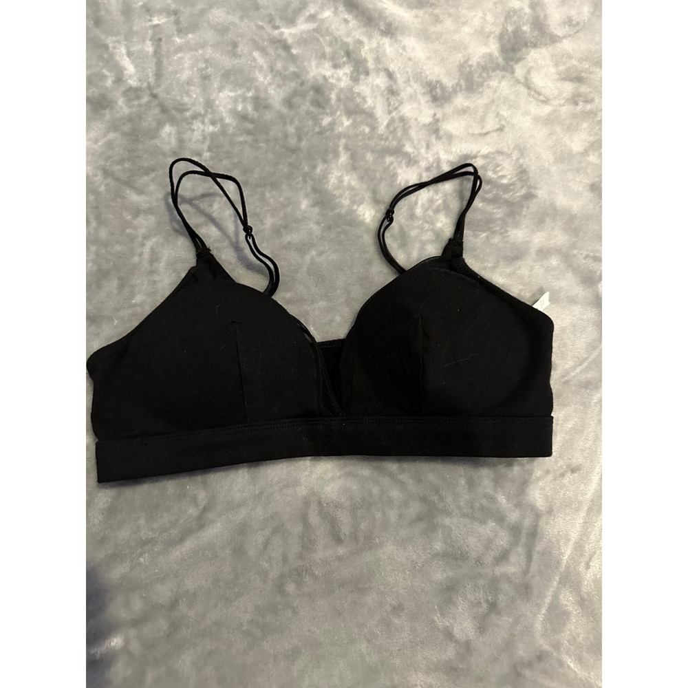 Aeropostale Bralette Women S Black Wireless Mesh Trim V-Neck Adjustable Straps